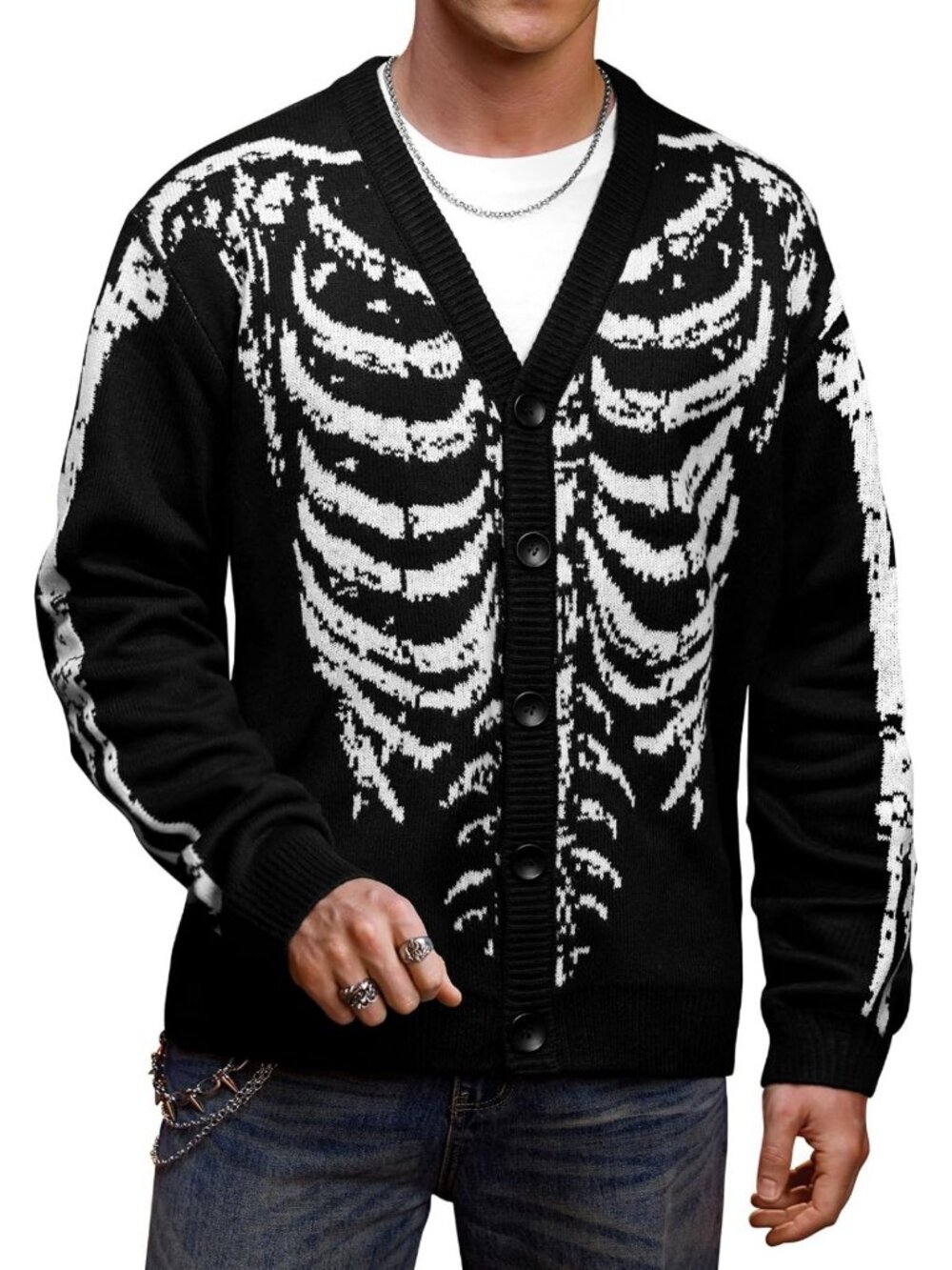 Men's Halloween Skeleton Cardigan - Scary Pattern Knit Sweater for Fall Style